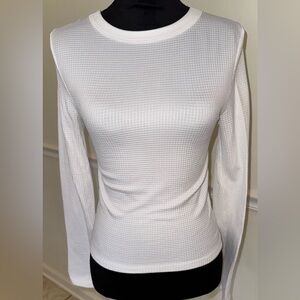 No Boundaries White Waffle-Knit Long Sleeve Top (Size M 7- 9